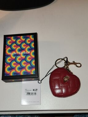 Kurt Geiger Red Quilted Heart Key & Card Holder with Gold Hardware